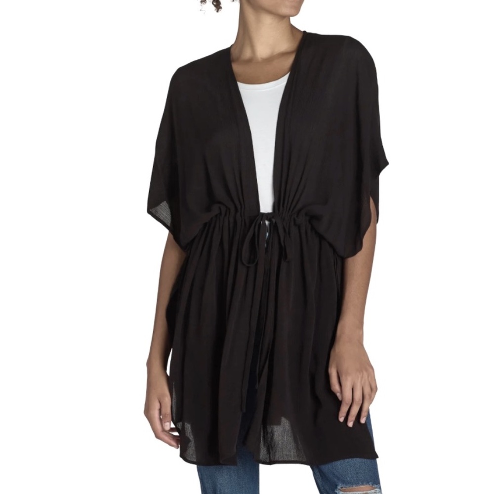 NWT TIME AND TRU Black Tie Front Layering Blouse Top Size L/XL